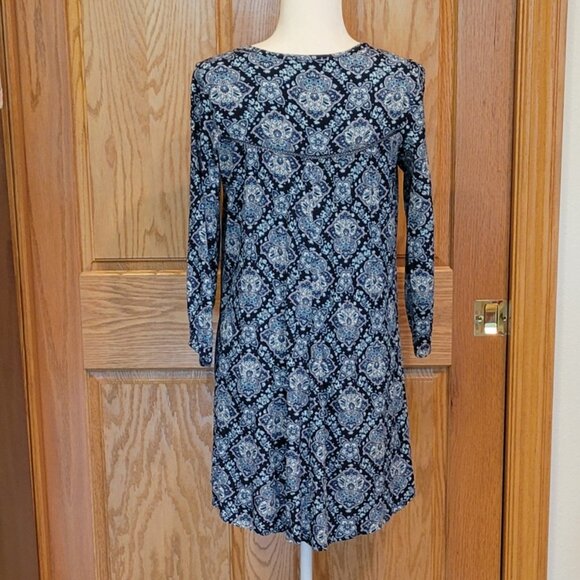 American Eagle Gauzy Babydoll Boho Peasant Blue Paisley Mini Dress - Picture 6 of 14
